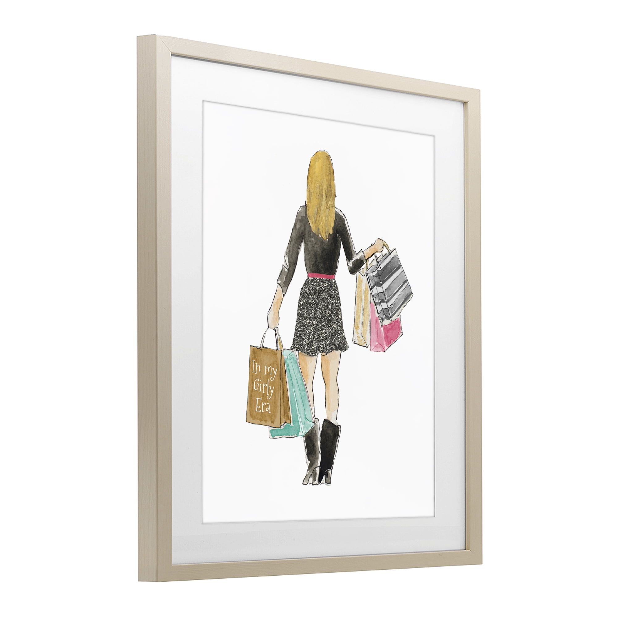 Stupell Industries Girl With Shopping Bags Birch Framed Print Under Glass, design by Lanie Loreth