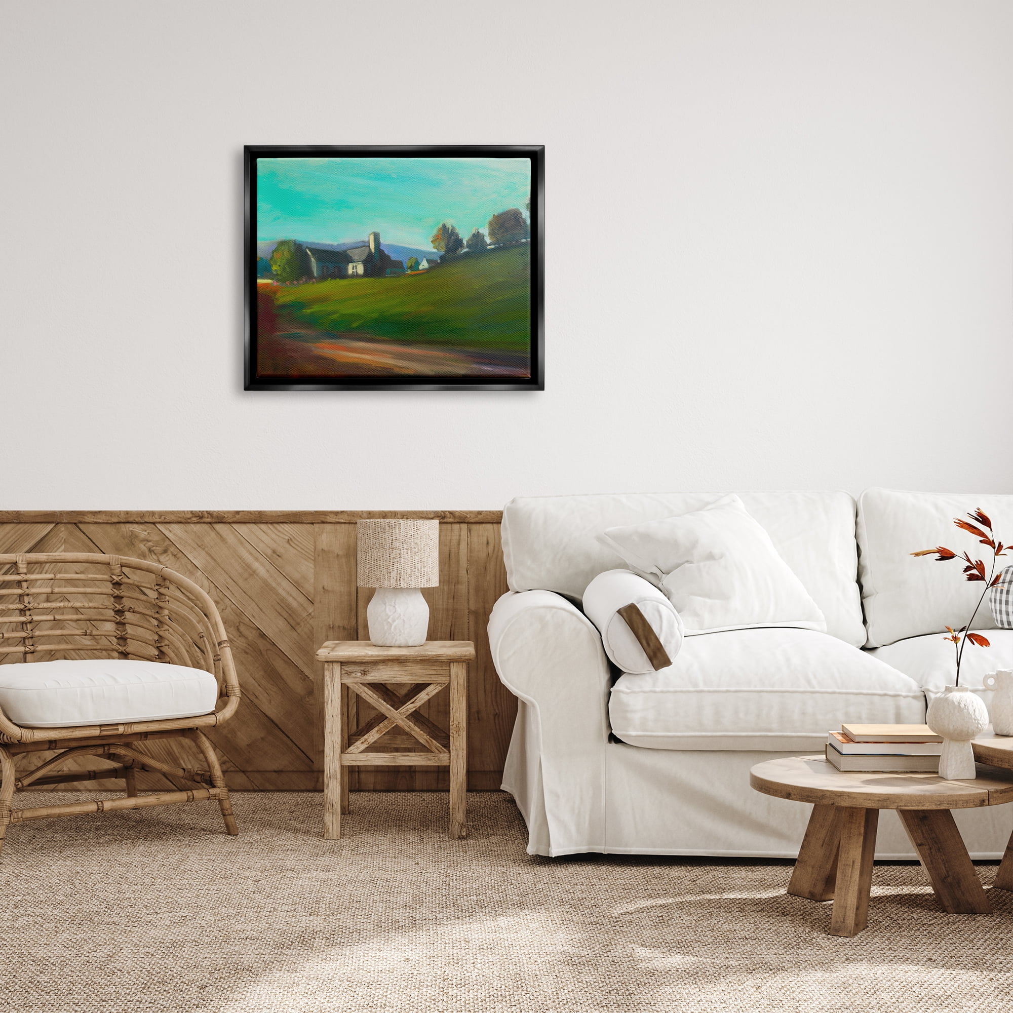 Stupell Industries Rural House Landscape Nature Painting Black Floater Framed Art Print Wall Art, 31 x 25
