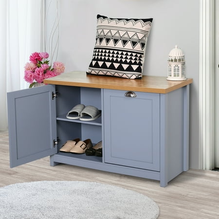 shoe storage cabinet multifunction homcom compartments entryway bathrrom shelf doors floor grey double furniture