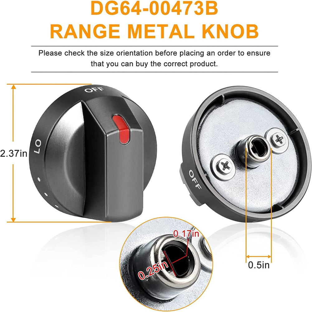4Pcs DG64-00473B Black Stainless Knobs Replacement Stove Gas Range Knobs for NX58M6850SG,NX58J5600SG,NX58J7750SG
