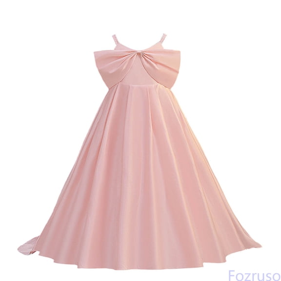 Fozruso Girls' Casual Dress Girls' Party Dress With Satin Bodice Sleeveless Bow Detail Wedding Birthday Dress,8-9 Years