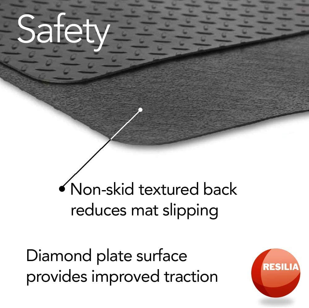 Prevents Stains Decorative Embossed Diamond Plate Pattern RESILIA Green Garage Mat 3 Feet x 4 Feet 