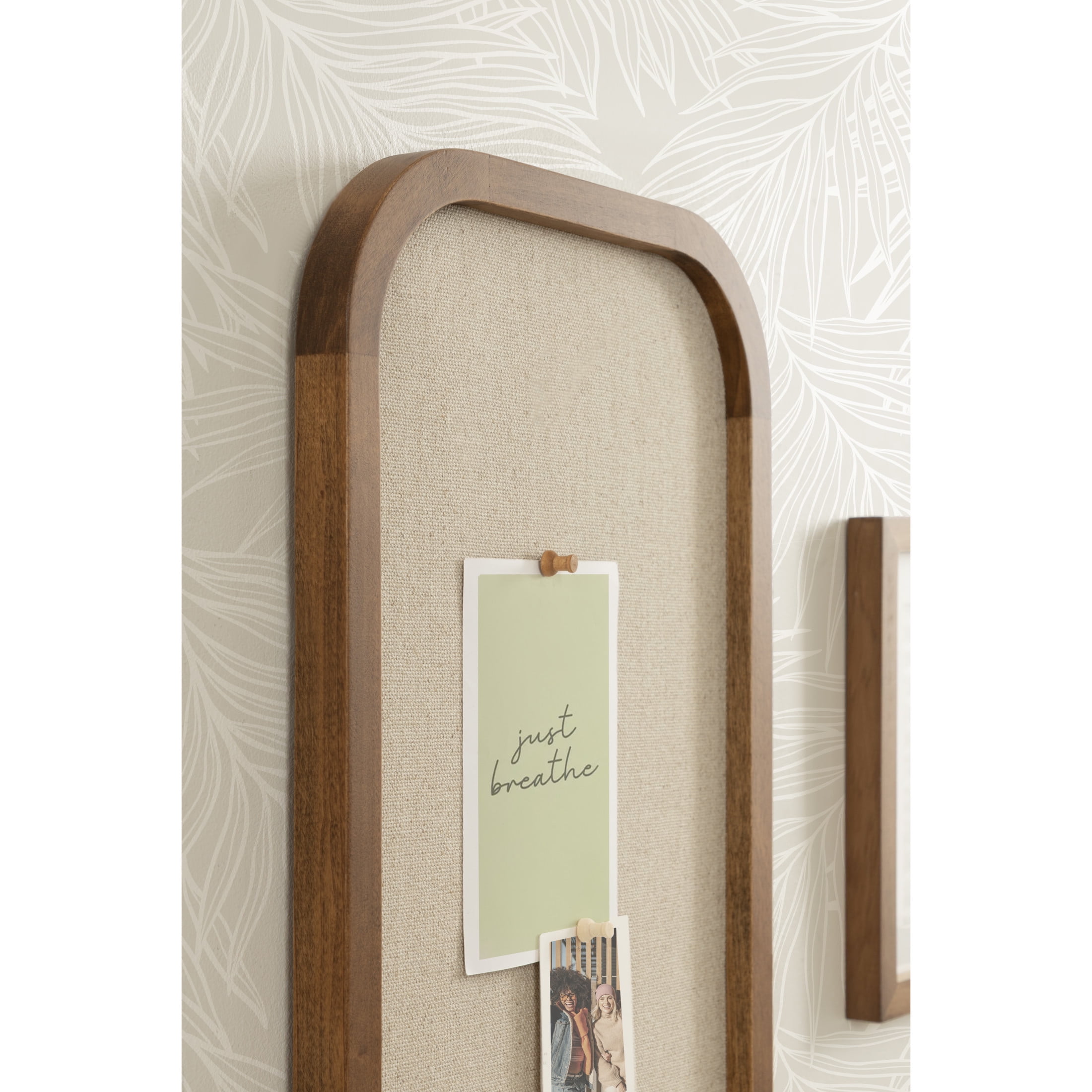 Kate and Laurel Hutton Transitional Wall Pinboard, 12 x 24, Natural Rustic, Modern Rounded Rectangle Wall Organizer for Use as Cork Board, Vision Board, or Bulletin Board