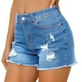 thumbnail image 5 of FUNUONY Jean Shorts Womens High Waisted Stretchy Mom Two Buttons Frayed Raw Hem Ripped Denim Shorts Distressed Shorts for Women Denim Pants Womens Jeans Spring Break Fashion Beach Vacation Clothes Su, 5 of 6