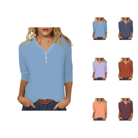 3/4 Length Sleeve Womens Tops 2026 Spring Summer V Neck Business Dressy Casual Office Work T Shirts Blouse