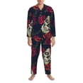 thumbnail image 3 of Fotbe Roses Skulls Pattern Long Sleeve Pajama Set for Men,Sleepwear Set,2-piece Loungewear Set,Soft PJs Comfy Nightwear with Pockets-Medium, 3 of 7