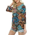 thumbnail image 5 of Rciityk Womens Tops 3/4 Sleeve T Shirts Casual Basic Crew Neck Button Sleeve Tunic Tops Summer Vintage Floral Printed Ladies Blouses, 5 of 8