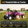 thumbnail image 4 of Funcid 24 Volt Ride on Toys with Remote, 5 AH Electric Ride on Vehicles for Kids, 240W Ride on Tractor, Power Car Wheels w/ Detachable Trailer, Bluetooth, Music, Taillight & Light Switch, Pink, 4 of 7
