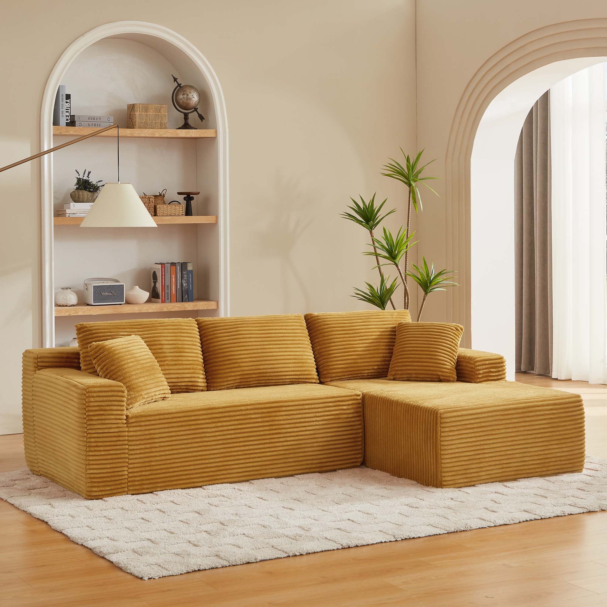 Miniyam L-Shaped Cloud Sectional Sofa with Deep Seat, Modular Couches Sleeper for Living Room, Bedroom, Apartment (Yellow, Right Facing Chaise)