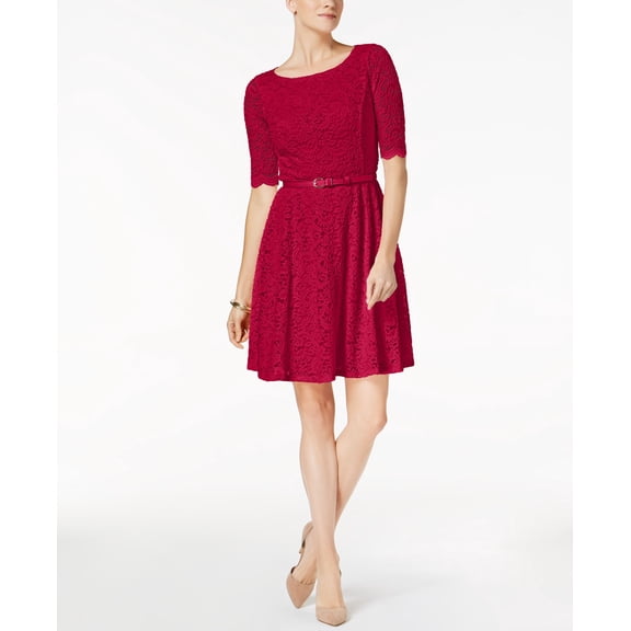 Charter Club Petite Belted Lace Dress New Red Amore PXS