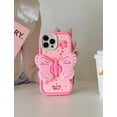 thumbnail image 5 of Pink Butterfly Phone Case Compatible with iPhone 14 Pro, Cute 3D Korea Dopamine Butterfly Case with Butterfly Wings Folding Stand Shockproof Silicone Soft Case, 5 of 7