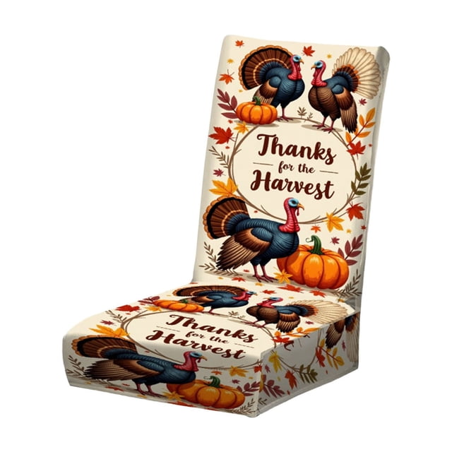 Autumn Chair Cover Thanksgiving Decoration Turkey Pumpkin Pattern Protective Cover Detachable Washable Catering Party Wedding Polyester Fabric Design 2