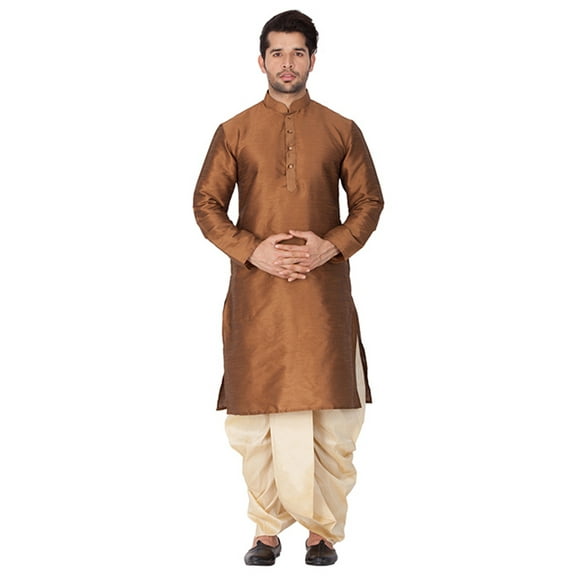 ELINA FASHION Men's Indian Banglori Silk Kurta Dhoti ( Pajama) Stitched Readymade Set Diwali Puja Traditional Wear