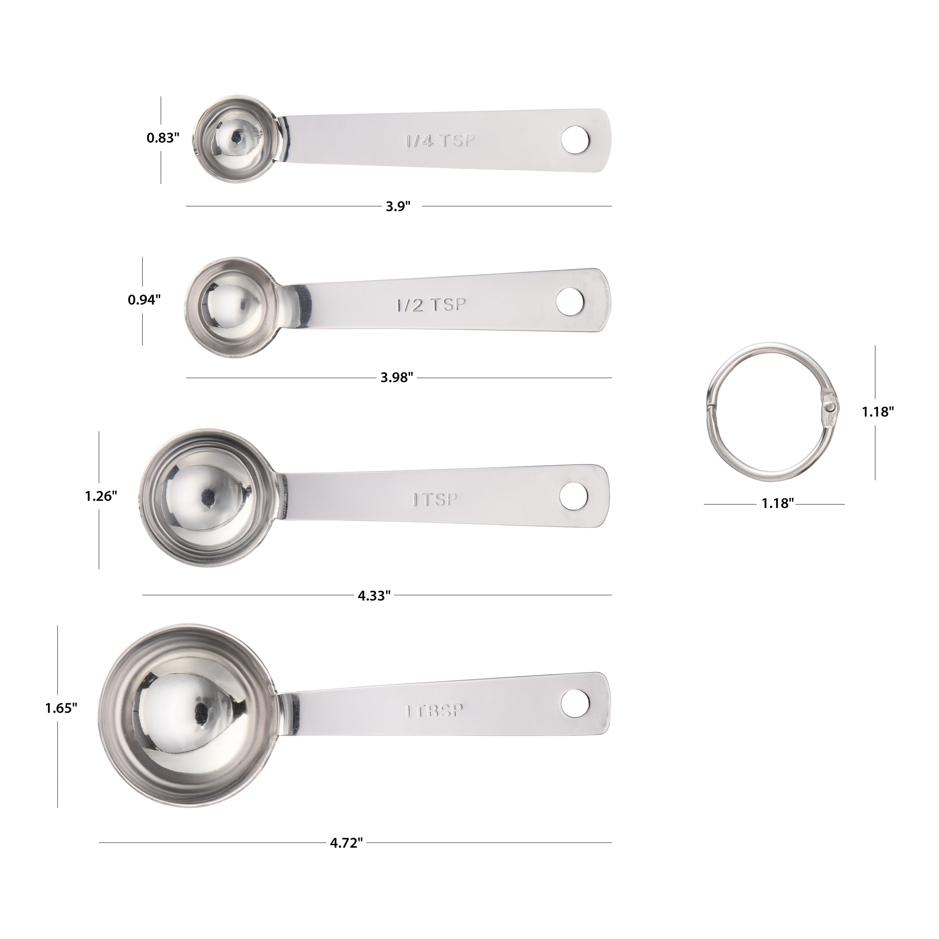 Mainstays Kitchen Stainless Steel 4-Piece Nesting Measuring Spoons Set, Stainless Steel Finish