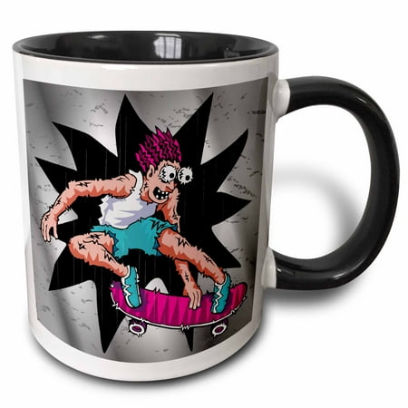 

3dRose freakin skater on his board distressed graghics and bizarre background Two Tone Black Mug 11oz