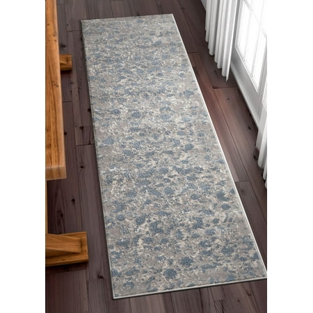 Floral Carpet Runner Well Woven Rondo Blue Microfiber High-Low Pile Vintage Abstract Erased 2x7 (2'3