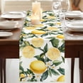 thumbnail image 3 of Yellow Lemon 70 Inch Table Runner, Country Fruit Floral Watercolor Green White Farmhouse Dresser Scarf Cotton & Linen Tablerunner for Dining/Kitchen Island/Holiday Party Décor 13" x 70", 3 of 9