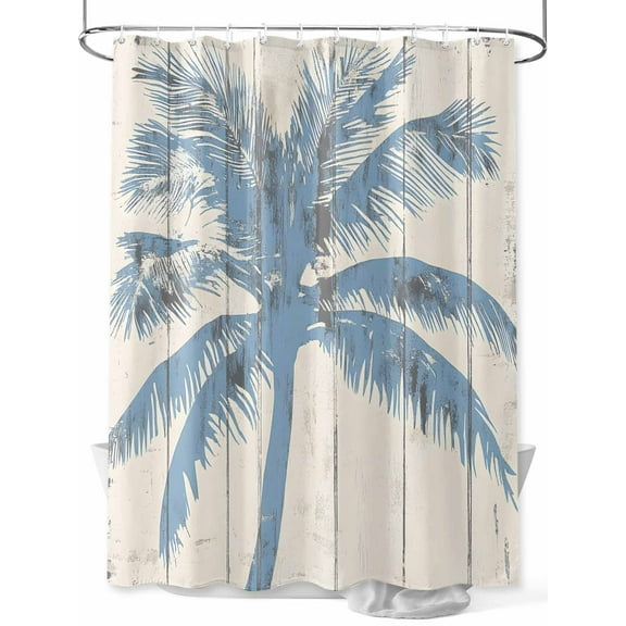 Boanket Polyester Fabric Blue Palm Tree Shower Curtain, Coastal Summer Vintage Waterproof Bathtub Curtain Bathroom Decor Set with Hooks 36 x 78 Inches,