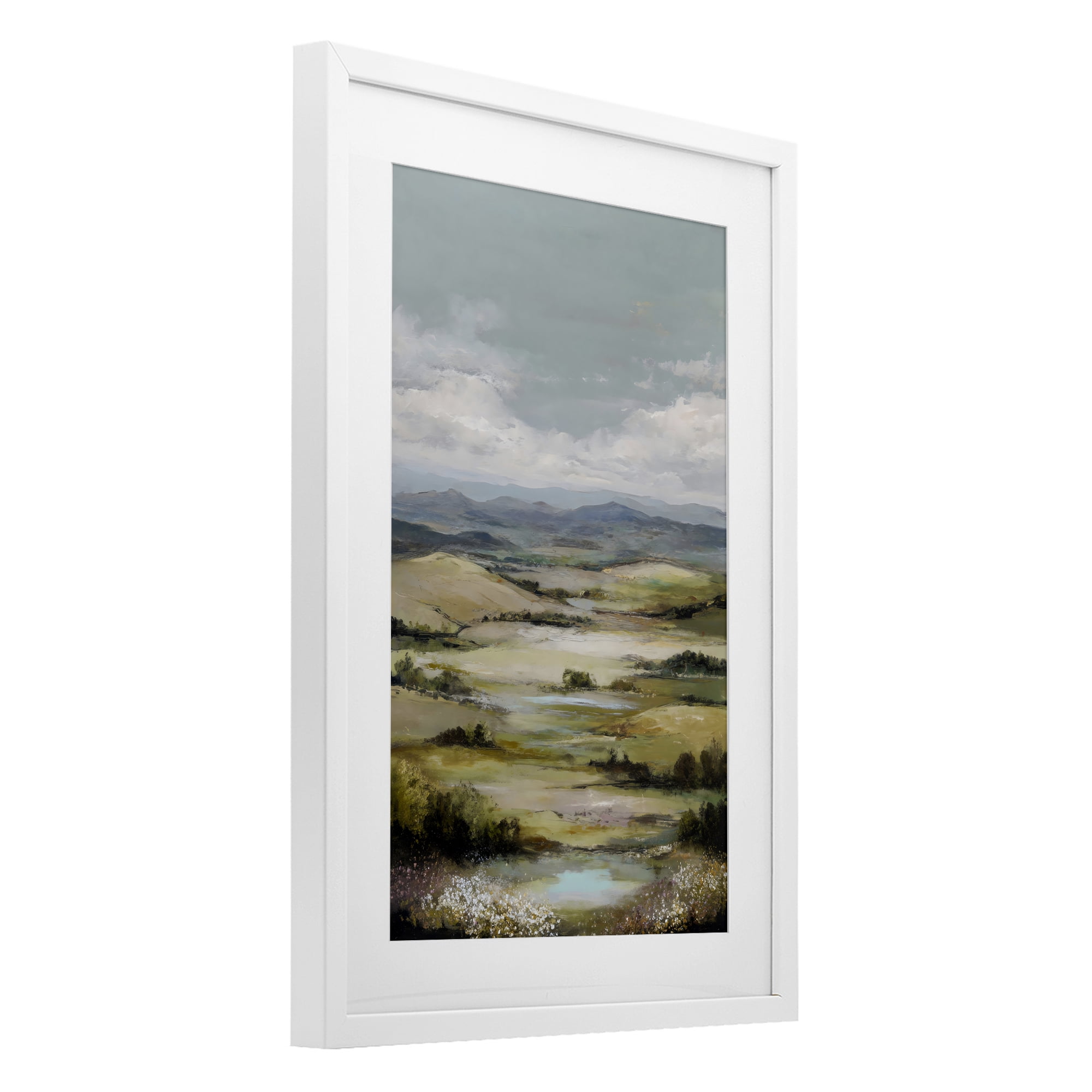 Stupell Industries Rolling Mountain Meadows White Framed Print Under Glass, design by Petal Prints Design