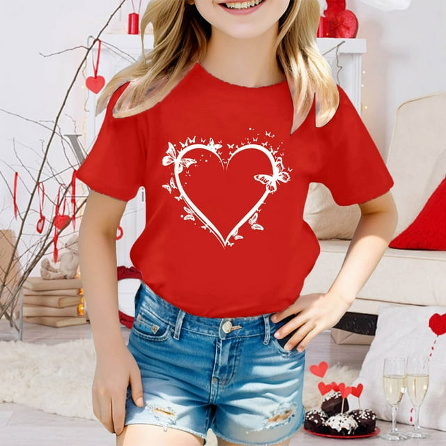 UANWENN T-Shirts d'Été pour Filles pour Activités Extérieures Confortables à Col Rond Imprimés T-Shirts Extensibles Décontractés pour Enfants Âge 3 13 Ans 2t Hauts à Manches Longues Salopette Fille pour Bébé Fille T-Shirt Lépreux