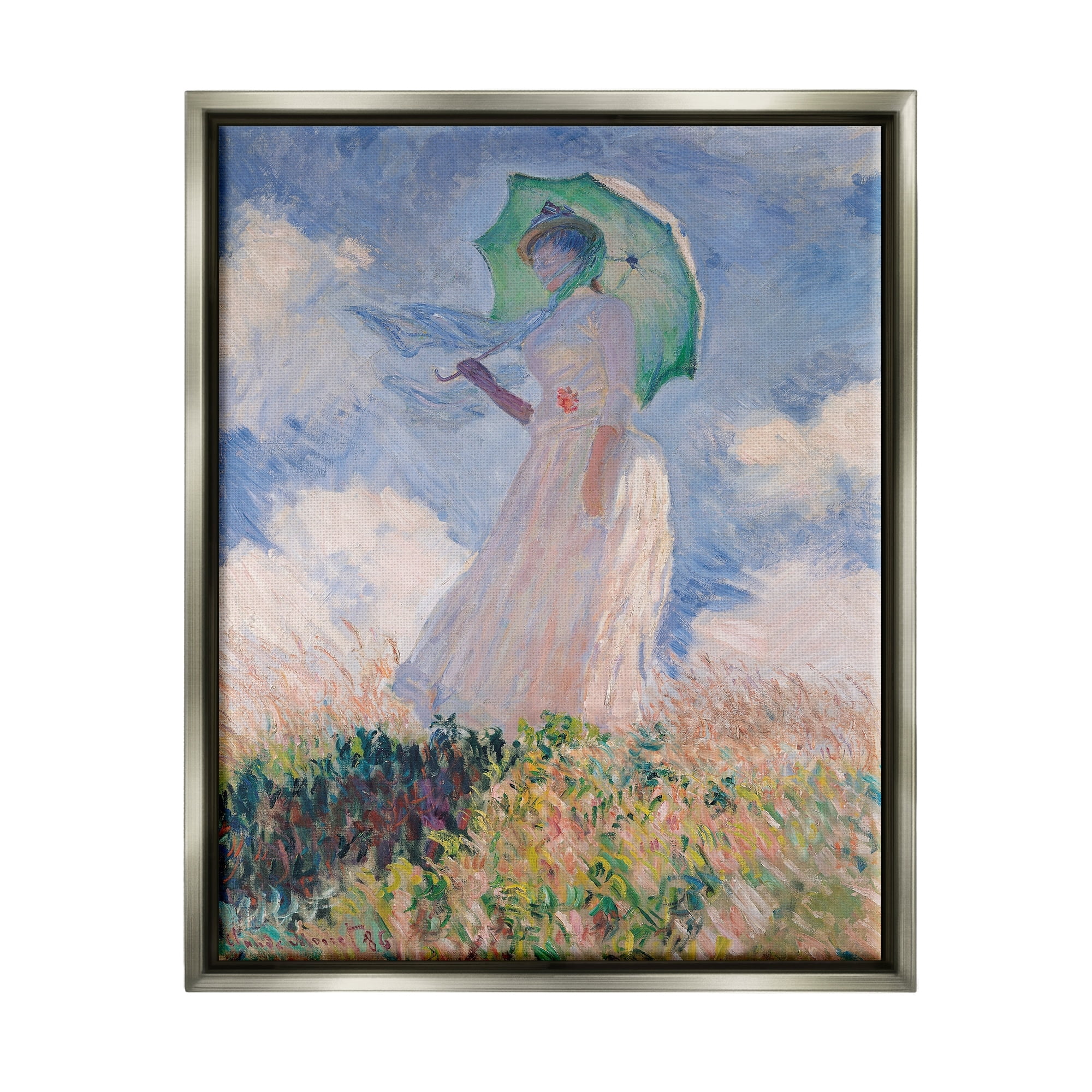 Stupell Industries Woman With Parasol Monet Classic Painting Luster Gray Framed Floating Canvas Wall Art, 24x30, by Claude Monet