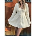 thumbnail image 6 of Women'S Sweater Dress Button V-Neck Long Sleeve Knit A-Line Mini Dress White XL, 6 of 9