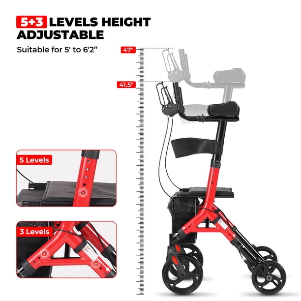 Maxkare Upright Rollator Walker with 5+3 Adjustable Height
