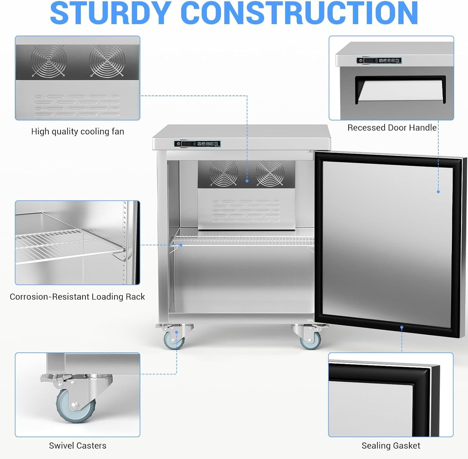 28Inch Refrigerator Sandwich/Salad Prep Table Refrigerator,7.42 cu. ft W 1 Door Commercial Stainless Steel Counter Food Prep Station Cooler Refrigerator for Restaurant Bar