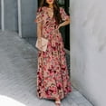 thumbnail image 2 of Robe à Manches Courtes Femme Été Mode Col en V Manches Courtes Imprimé Évasée Robe Décontractée, 2 of 9