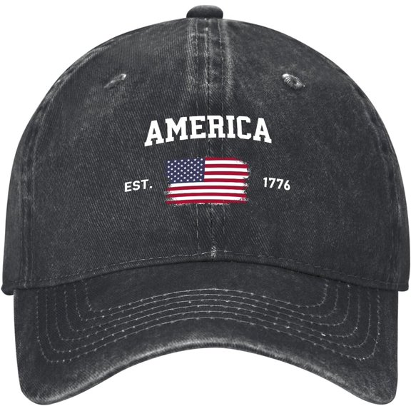 Ests 1776 US American Flag 4th of July Hat for Men Low Washed