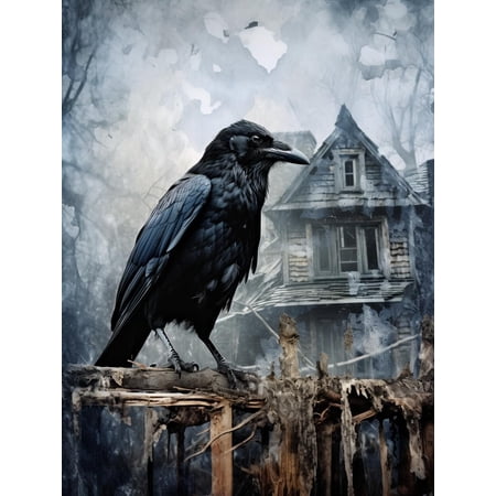DIY Stamped Cross Stitch Kits for Beginners Easy Raven Crow House Dark 11CT Needlepoint Embroidery Counted Cross Stitch Kits Art Craft Wall Decoration and Gift 50x65cm(4)