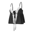 thumbnail image 3 of FOCUSNORM Femmes Crop Cami Tops Sans Manches Tie-Up devant Dentelle Patchwork Ample Fit Camisole, 3 of 9