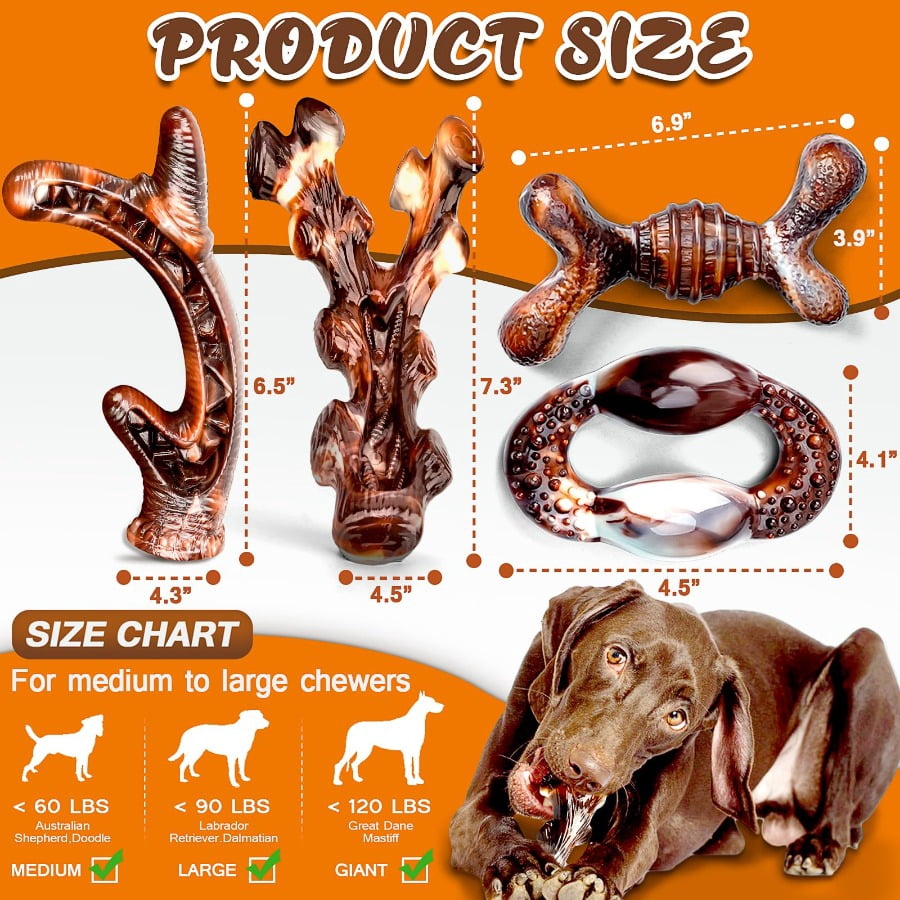 4-Pack Indestructible Nylon Dog Chew Bones, Bacon Flavor Tough Durable Dental Toys for Aggressive Chewers, Teeth Cleaning Gum Massage Puppy Chew Gifts for Small Medium Large Dogs