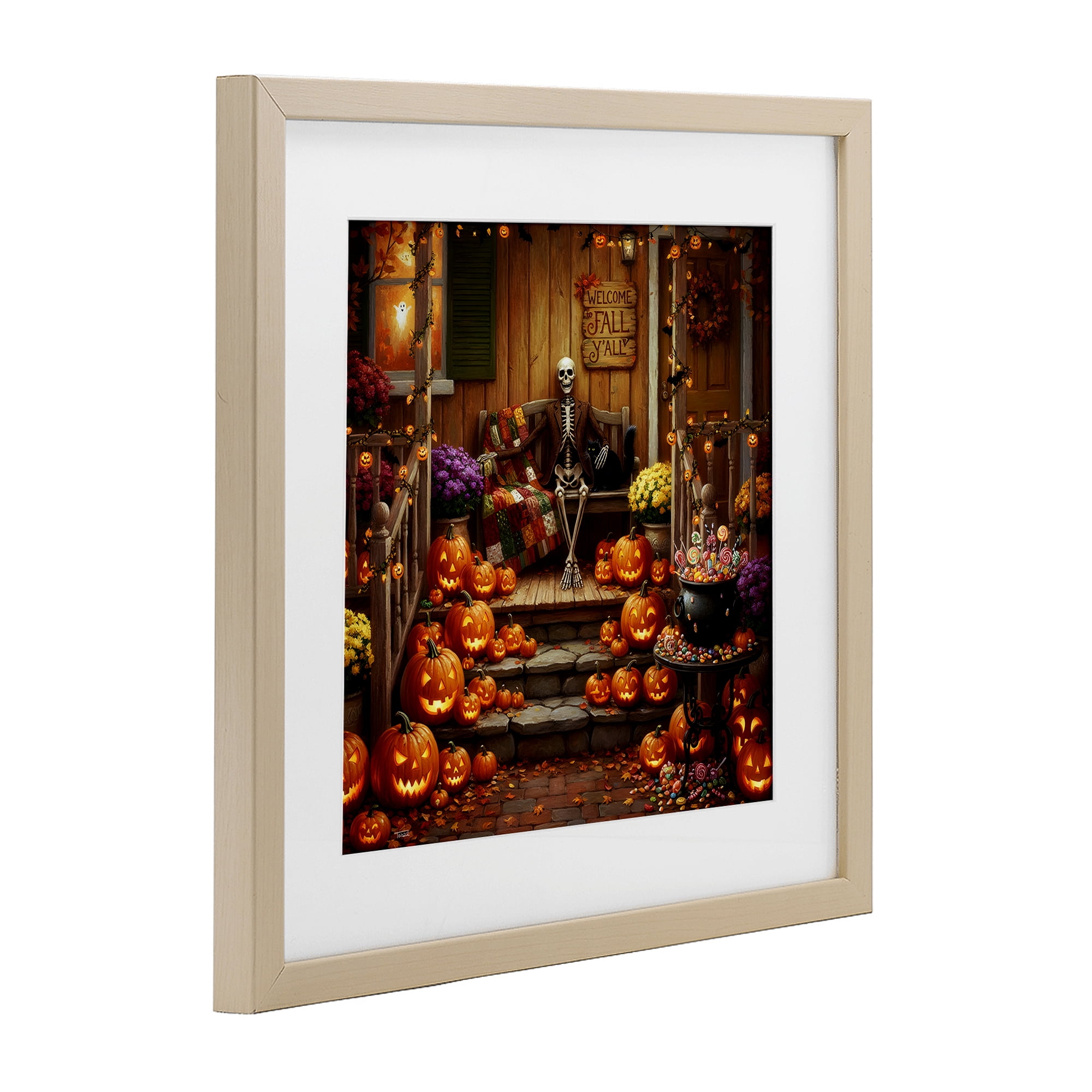 Stupell Industries Welcome To Fall Skeleton Porch Birch Framed Print Under Glass, design by Tabz Jones