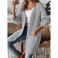 thumbnail image 4 of Open Front Women Casual Fall Sweater Long Sleeve with Pockets Sweater Cardigan Gray S, 4 of 9