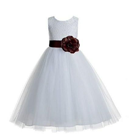 

EkidsBridal White Floral Lace Heart Cutout Flower Girl Dresses Baptism First Communion Dresses 172T