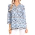 thumbnail image 1 of Sakkas Oana 3/4 Sleeve Split Neck Tribal Print Tunic - Sky Blue - 1X, 1 of 5