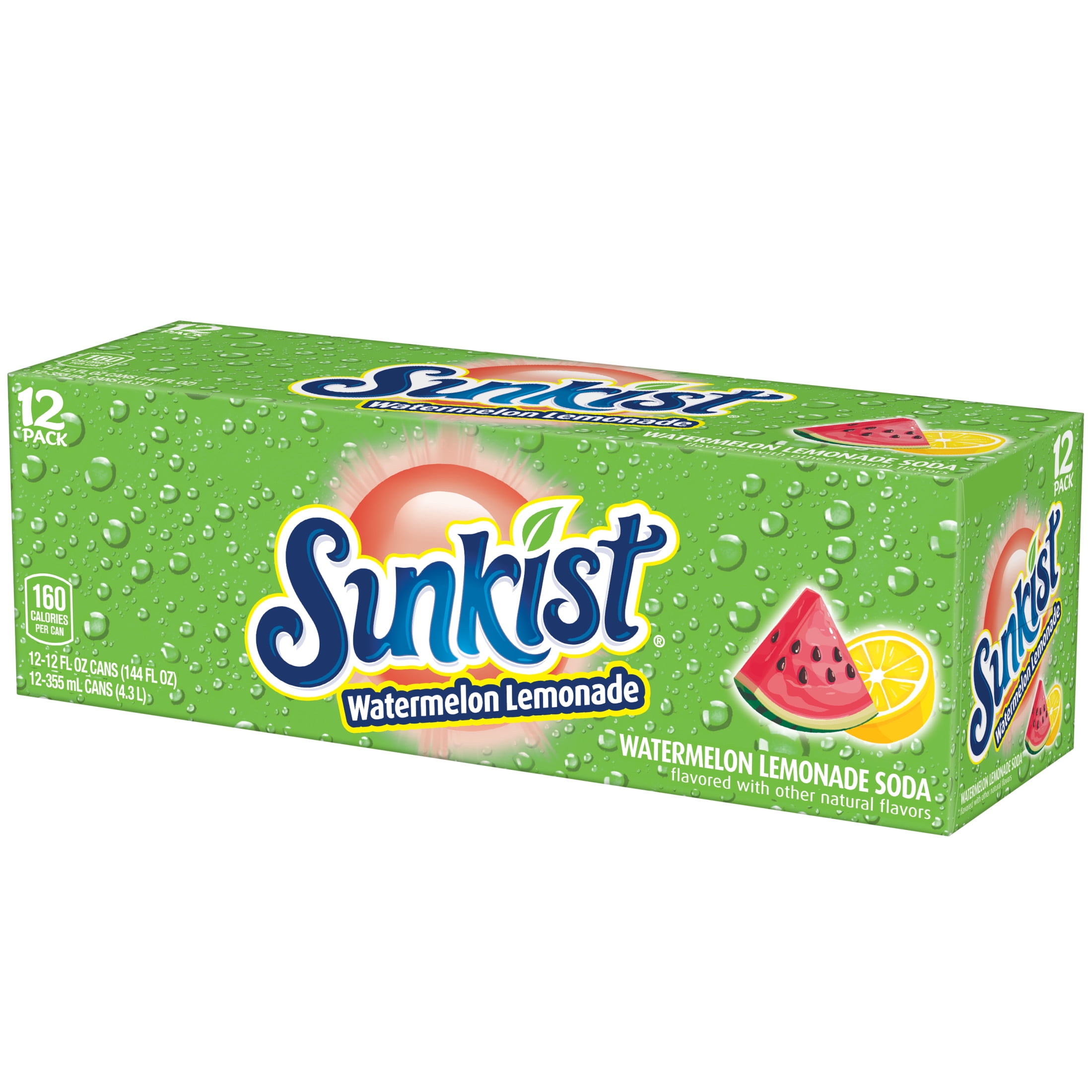 Sunkist Caffeine Free Watermelon Lemonade Soda Pop, 12 fl oz, 12 Pack Cans