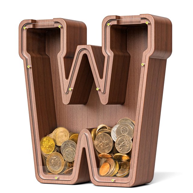 Hucha de madera con forma de conejita con forma de letra W, 23 x 4 cm, gran capacidad