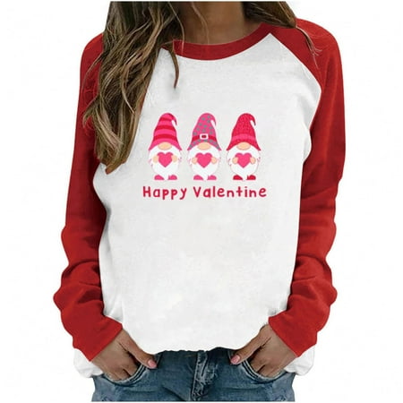 

Womens Long Sleeves Blouse Valentine s Day Fashion Love Printing Patchwork Sleeve Pullover Casual Loose Round Neck Ladies Tunics Sweatshirt Top