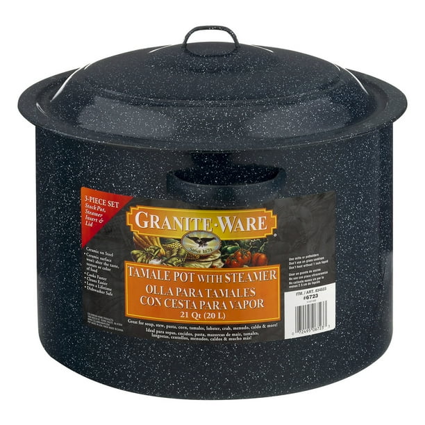 Granite Ware Tamale Pot with Steamer Insert & Lid 21 Quart 3 PC Pot