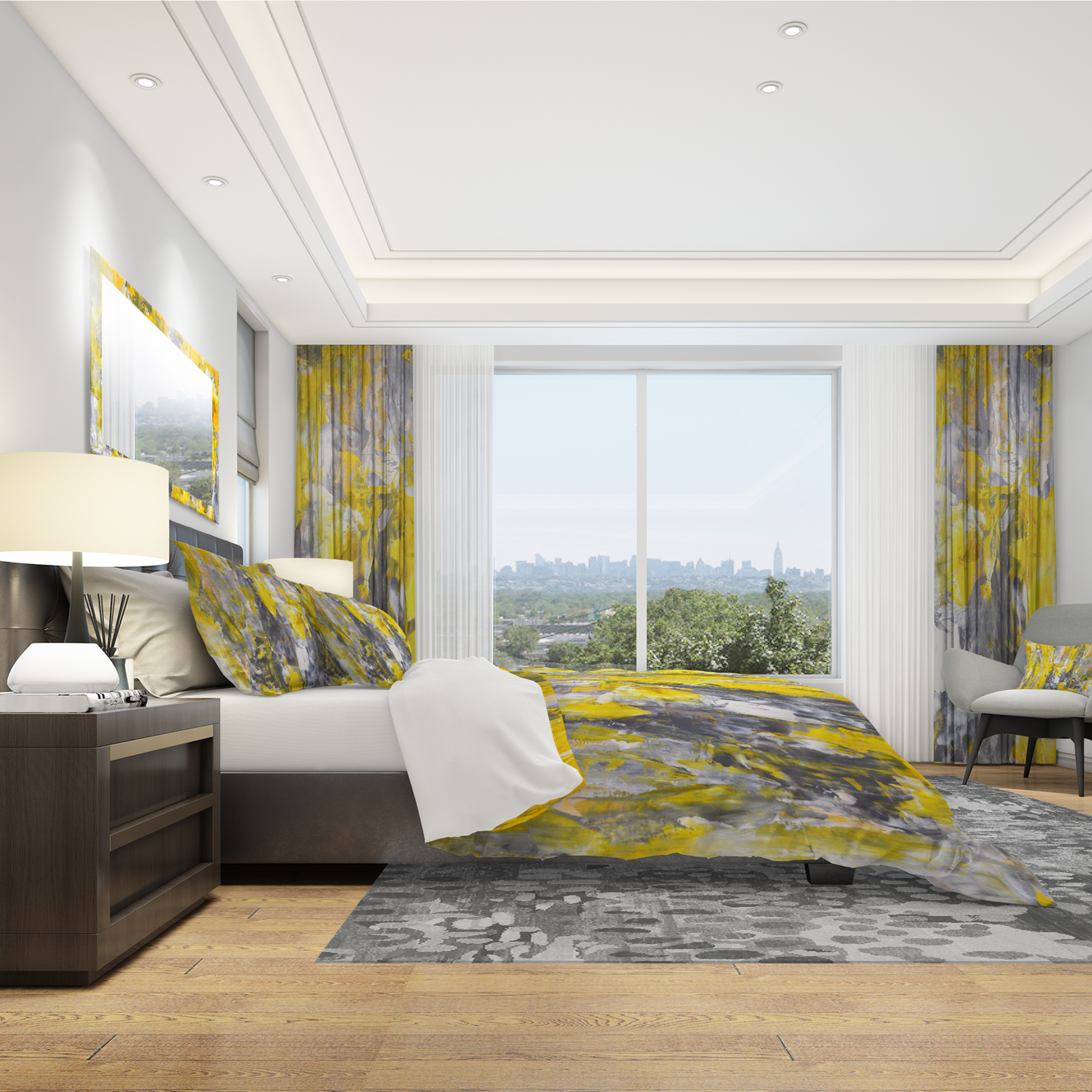 Designart 'Grey and Yellow Abstract Pattern' Modern & Contemporary Duvet Cover Set