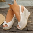 thumbnail image 3 of Platform Sandals Women Wedge Espadrilles Peep Toe Splice Suede Slingback Wedges Heels Fashion Color Block Summer Beach Vacation Dress Shoes Beige Size 9.5, 3 of 6