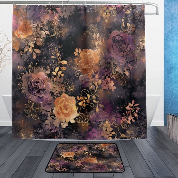 BZSMCE Shower Curtain and Bath Accessory Set,Ethereal Roses Pattern