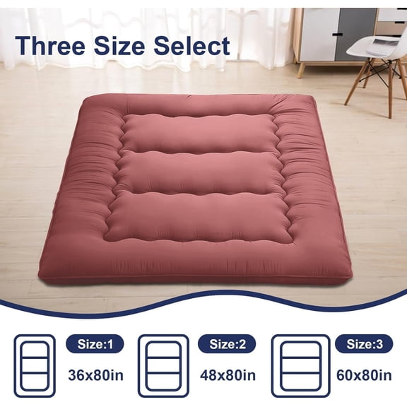 Queen Size Japanese Floor Futon Mattress, Khaki Foldable Roll-Up Tatami Sleeping Pad, 80"x60"