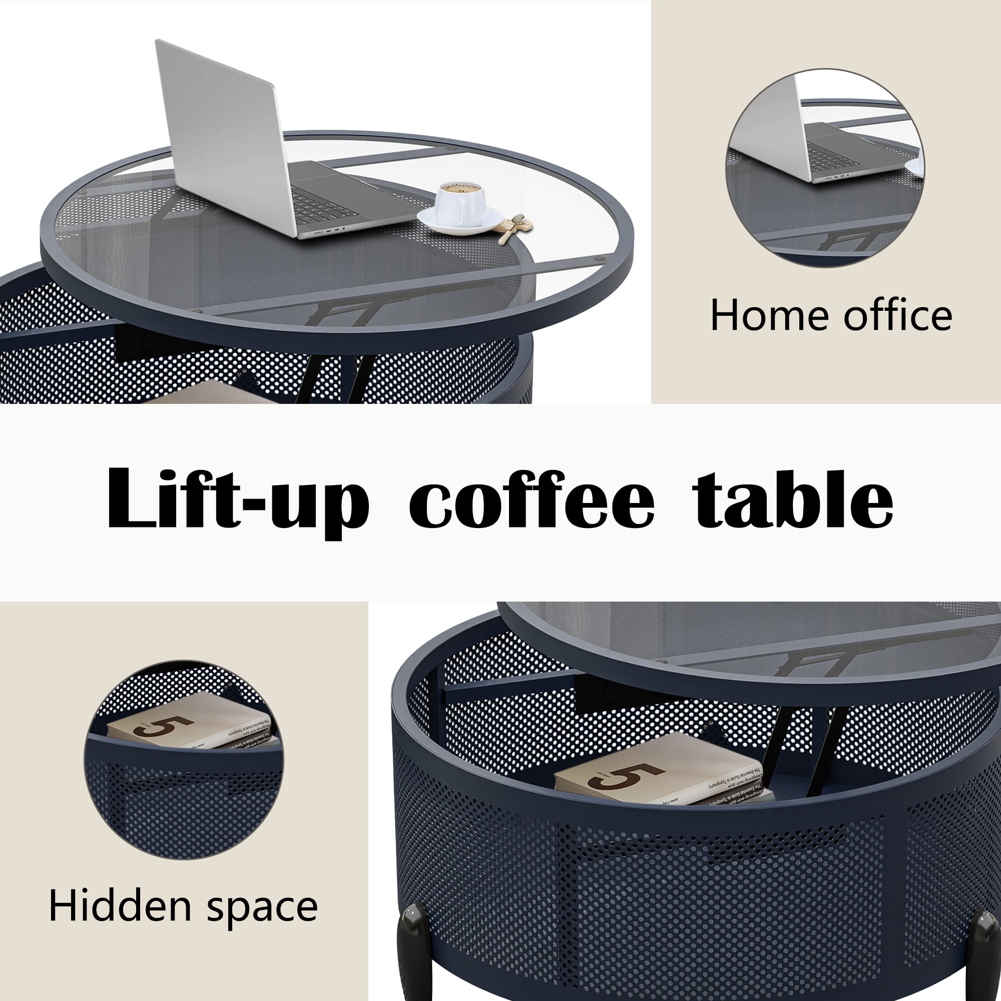 GLORY PATIO Round Coffee Table With Lifting Top And Storage Function