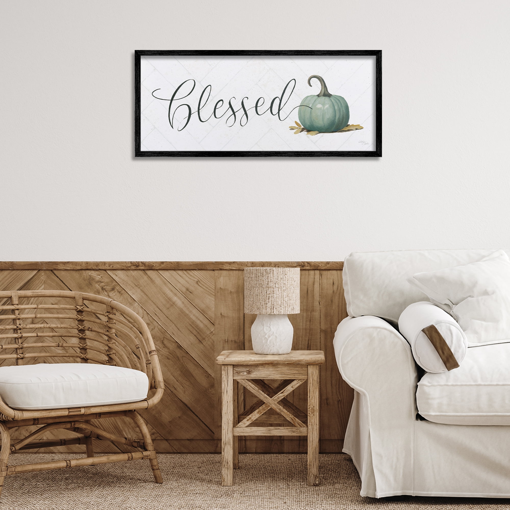 Stupell Industries Blessed with Pumpkin Typography Painting Black Framed Art Prints Wall Art, 30 x 13