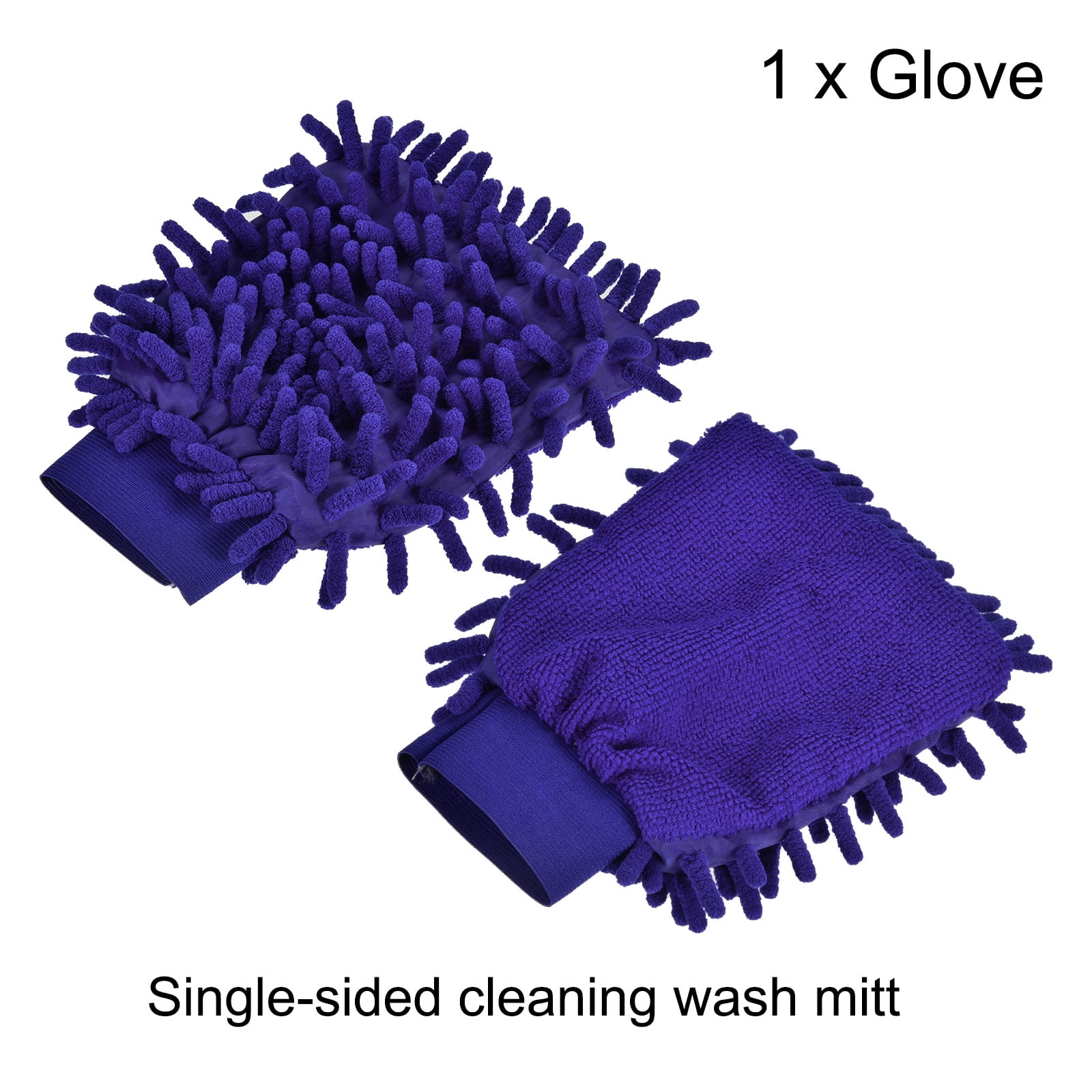 Unique Bargains Microfiber Chenille Mitts Reusable Cleaning Gloves Wash Sponge for Home Dark Blue