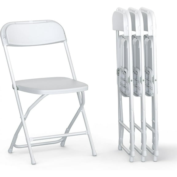 HYJY 4 PACK White Foldable Plastic Chair | Folding & Stackable | 350 lbs Capacity Steel Frame Seats for Indoor Outdoor | Commercial Use Events Wedding Party Events Bulk Picnic Kitchen Dining