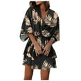 thumbnail image 2 of Women‘s Floral Print Mini Dress Pleated V Neck Drawstring Elastic Waist Ruffle Layered Mini Dress, 2 of 5